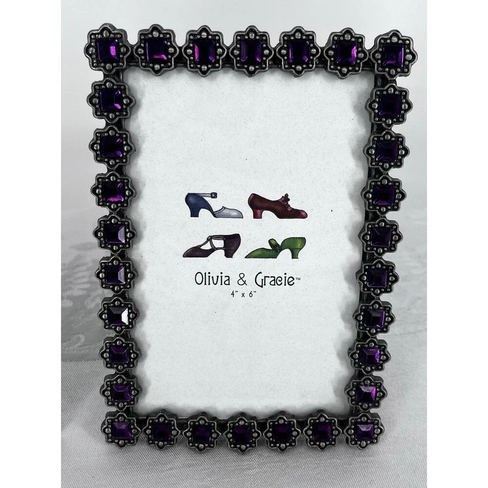 Olivia & Gracie Purple Rhinestone Jeweled Photo Frames 4x6 Set of 2 Y2K Glam